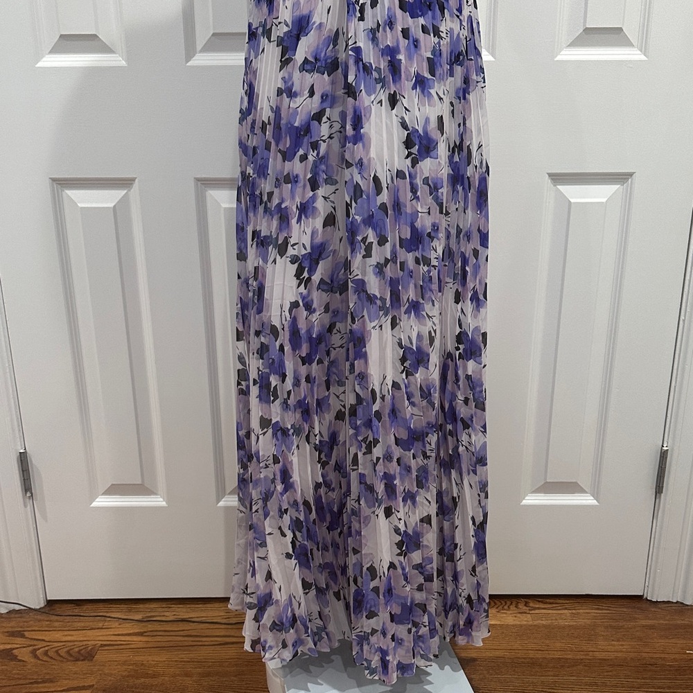 Eliza J Purple Floral Halter Tie Pleated Wedding Guest Party Maxi Dress Size 8 - Picture 10 of 16